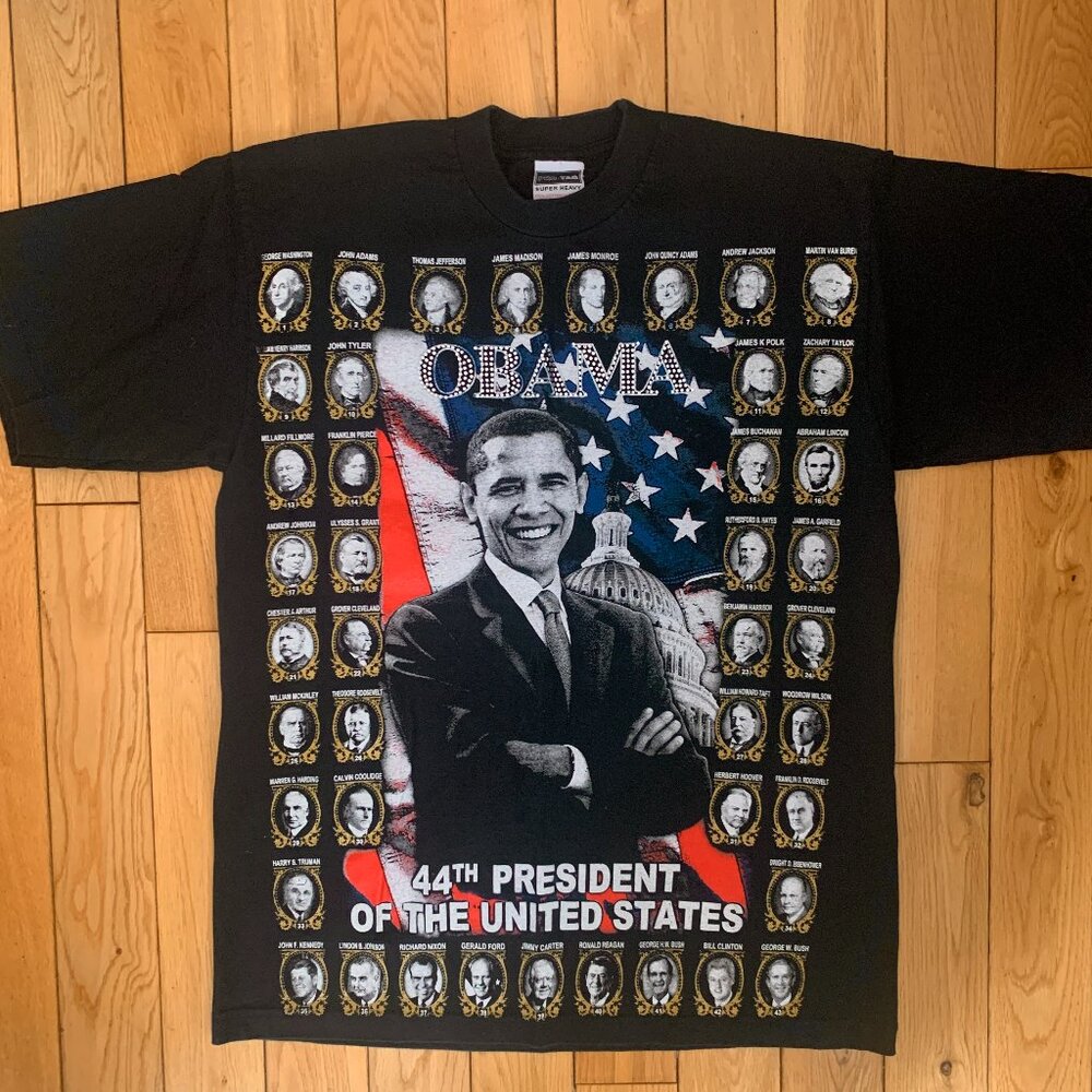 VTG Y2K Barack Obama Tee Men's Large Black Pro Tag Made in USA 44th President